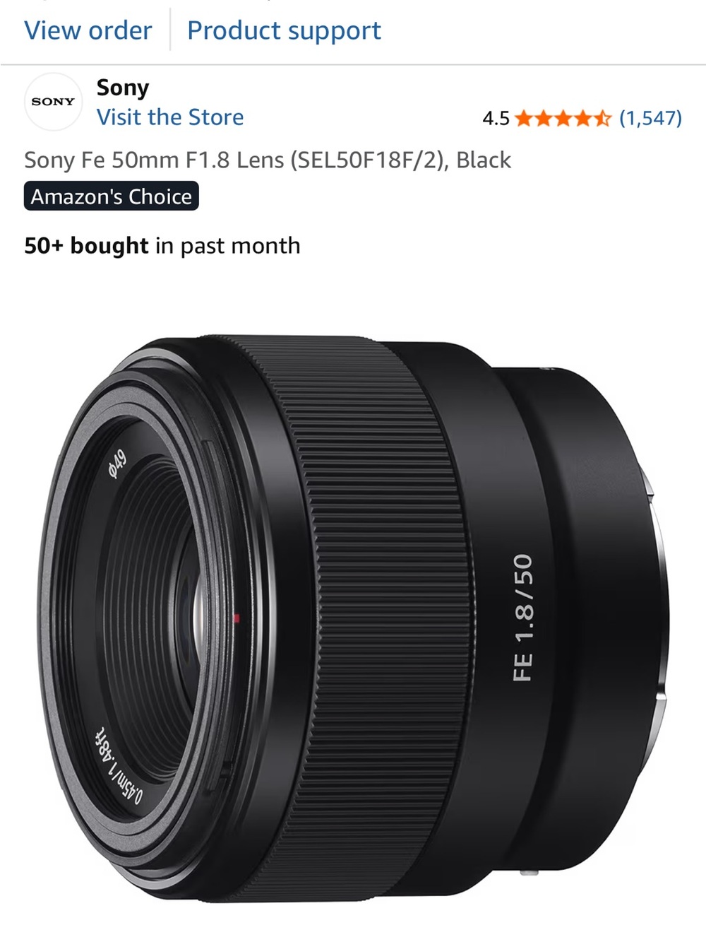 Sony FE 50mm F1.8 Standard Prime Lens - Black